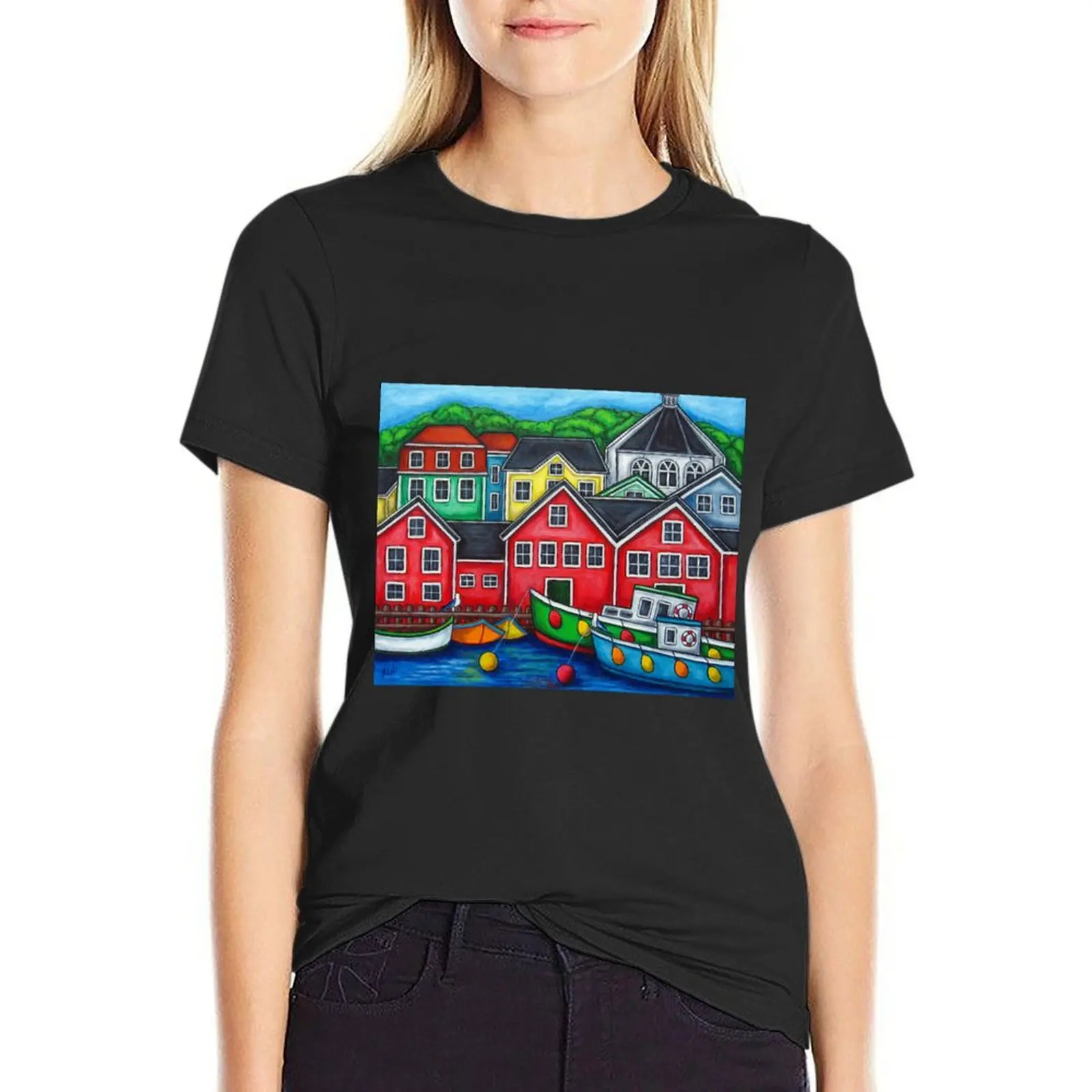 Colours of Lunenburg, Nova Scotia T-Shirt hippie clothes Short sleeve tee female animal prinfor Summer Women's clothing