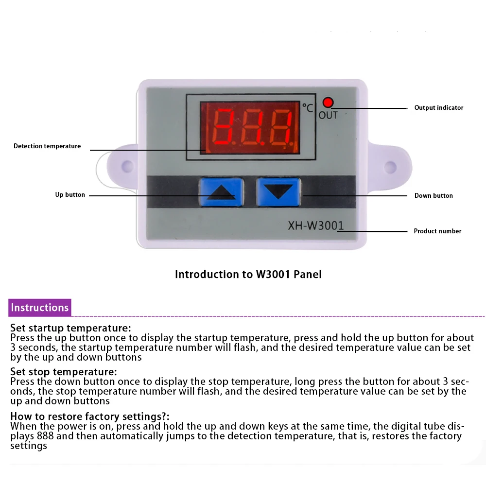 W3001 W3002 Digital Control Temperature Microcomputer Thermostat Switch Thermometer New Thermoregulator 12/24/220V