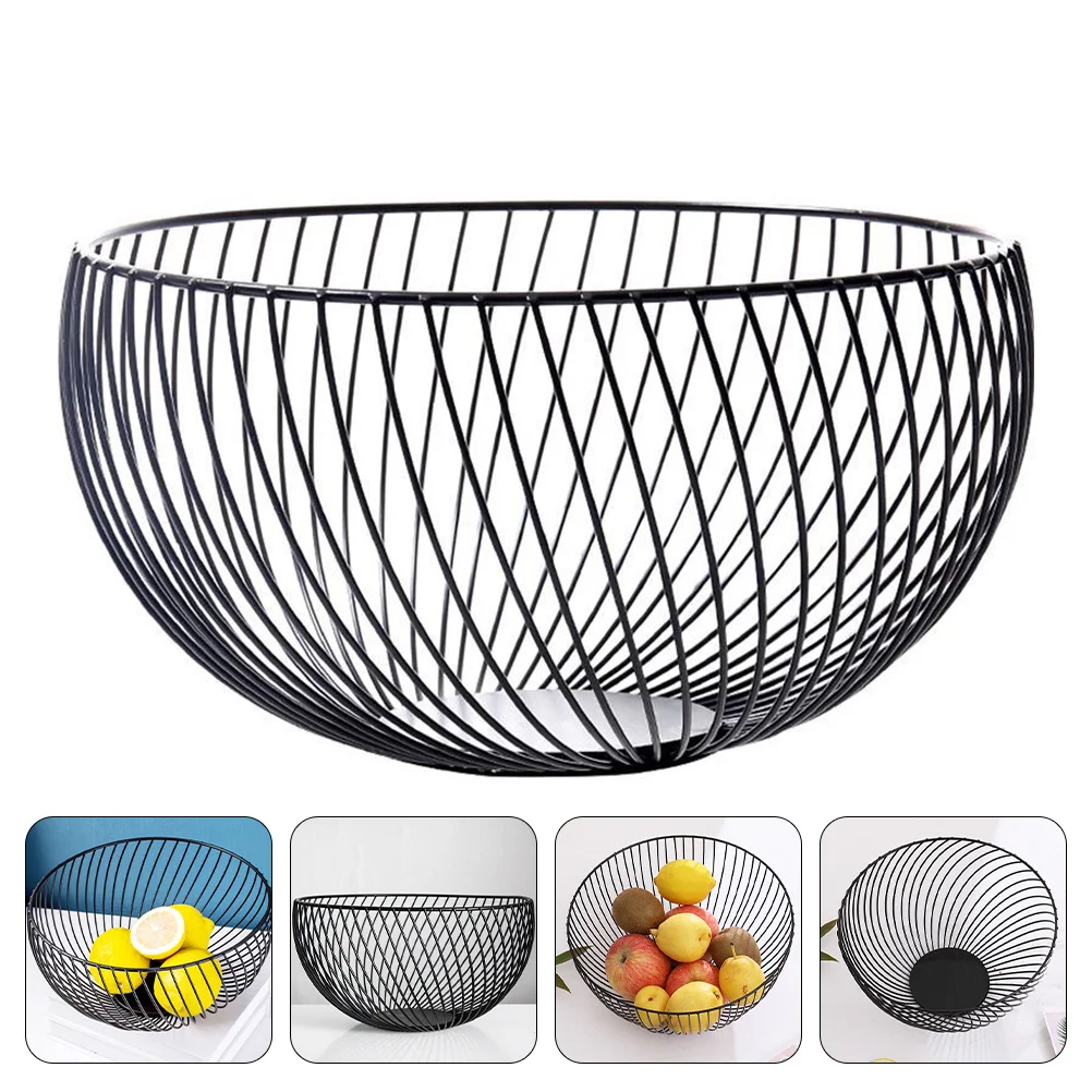 Fruit Basket Storage Food Tray Baskets Platter Black Wire Iron Mesh Egg Holder Container