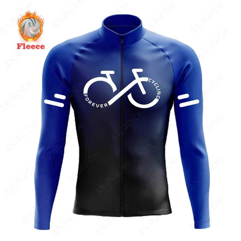 Gradient Color Series Cycling Jersey 2023 Winter Mens Long Sleeve MTB Bike Cycling Uniform Thermal Fleece Road Bicycle Clothing