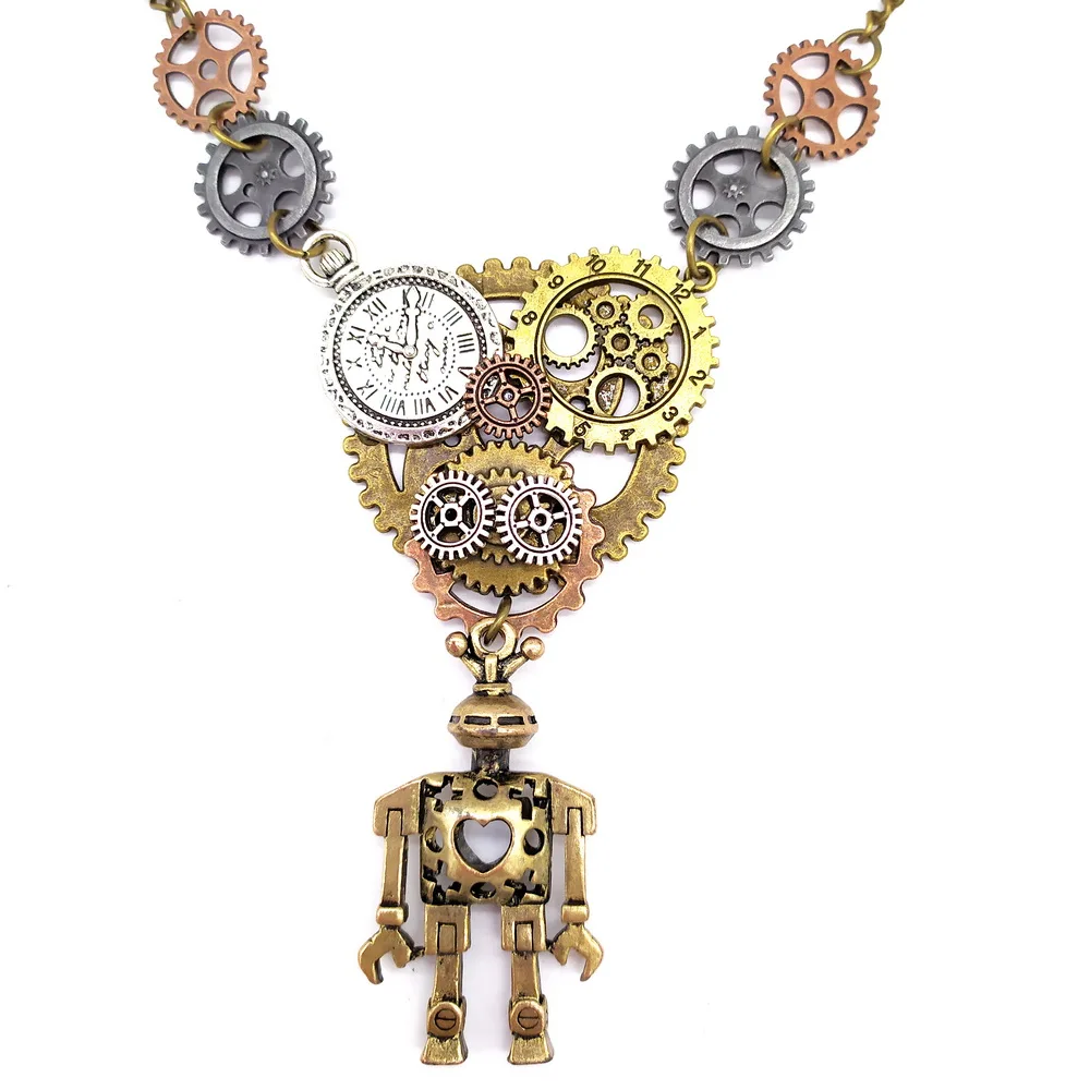 Cykopv Original Design Mixed Gears with Butterfly/Robot/Owl/Spider/Horse/Key/Wing/Lion/Crystals Vintage Women Steampunk Necklace