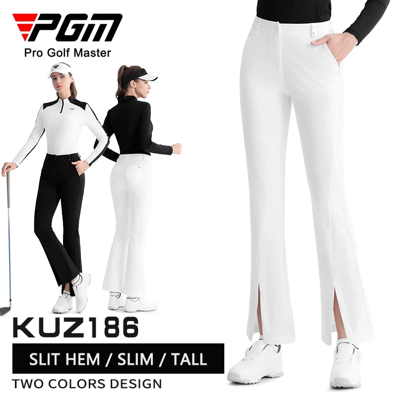 Pgm Golf Clothes Trousers Women Soft Elastic Slim Pants Autumn Spring Lady Casual Flared Pants High Waist Split Golf Sweatpants