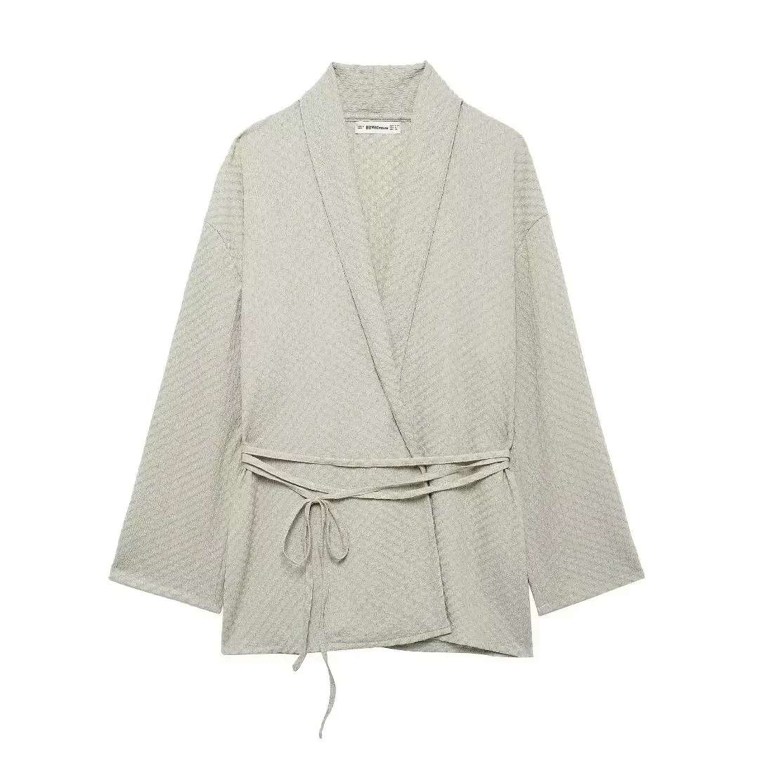 

Women's new fashion wrinkle effect loose V Neck shirt coat retro long sleeved lace up women's shirt chic top+Pants Women's suit