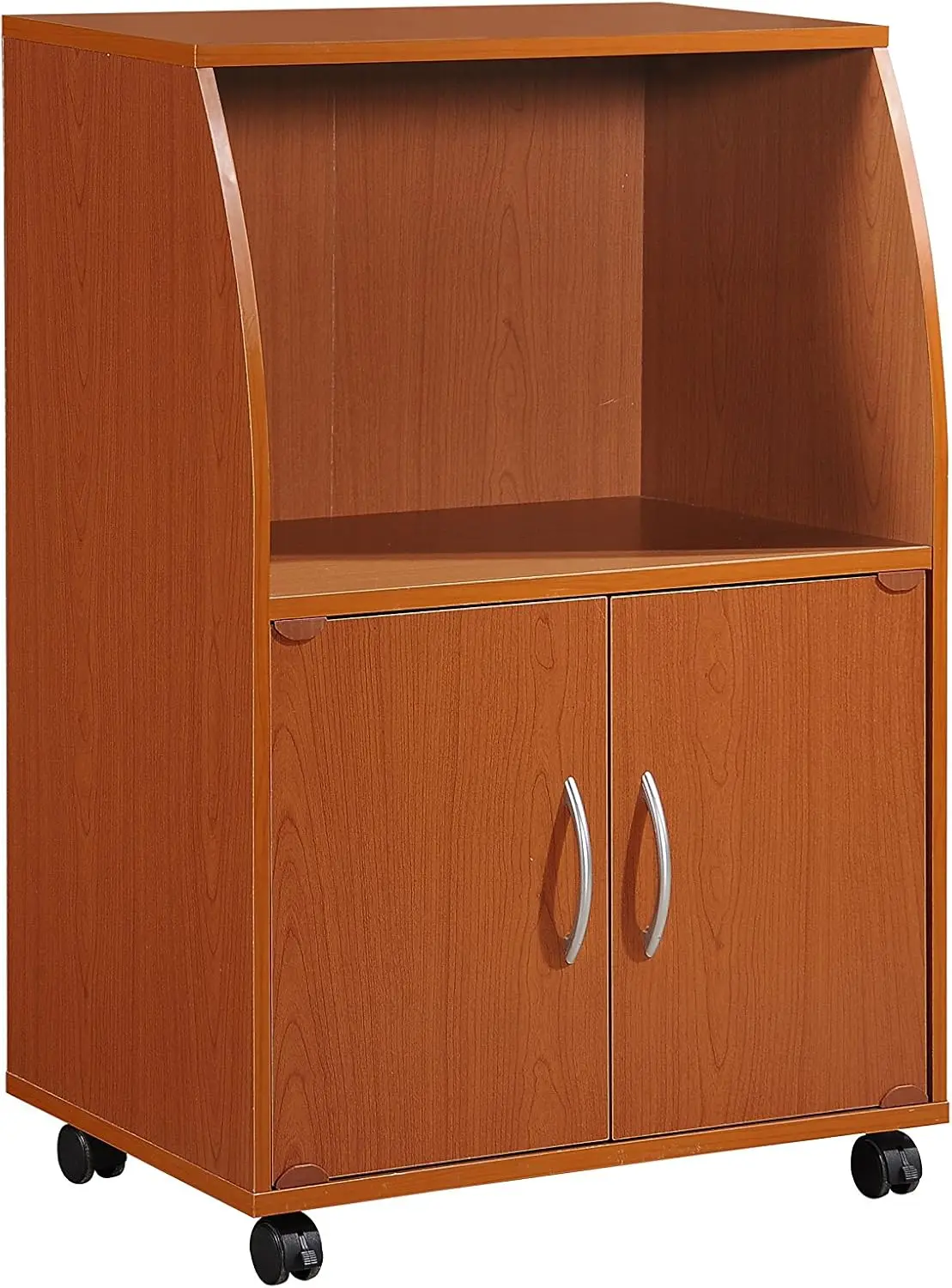 

Mini Microwave Cart with Two Doors and Shelf, Rolling Storage for Kitchen Small Spaces, Cherry