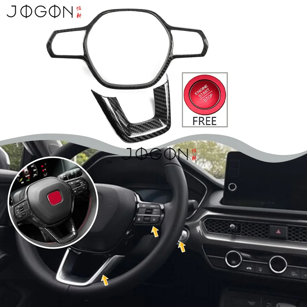 Carbon Car Steering Wheel Button U Shape Panel Engine Start Stop Button Cover Trim  For Honda 11th Civic Type R FL5 2022-2025