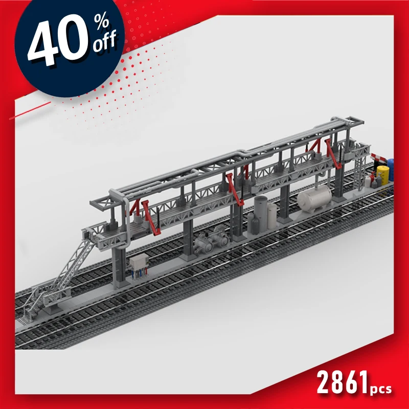 moc building blocks train layout Railcar Refueling Rack railcar reloading rack for tank cars city Transportation block set