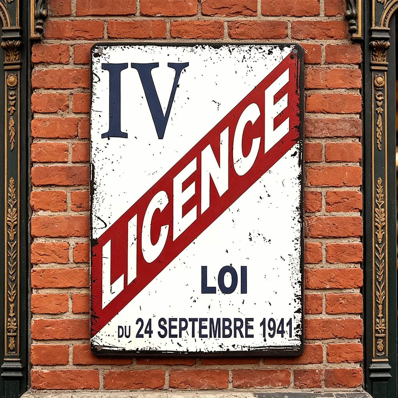 Panneau métallique vintage - Décoration murale vieillie avec lettrage bleu et rouge audacieux, décoration rétro pour la maison et le bar
