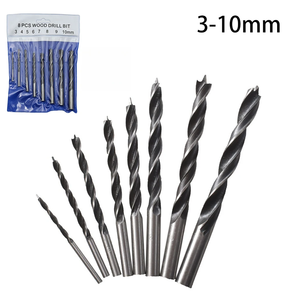8pcs 3-10mm Twist Dril Bit Set Brad Point Wood Drill Bits Titanium Coated Woodworking Metal Drilling Bit Tools