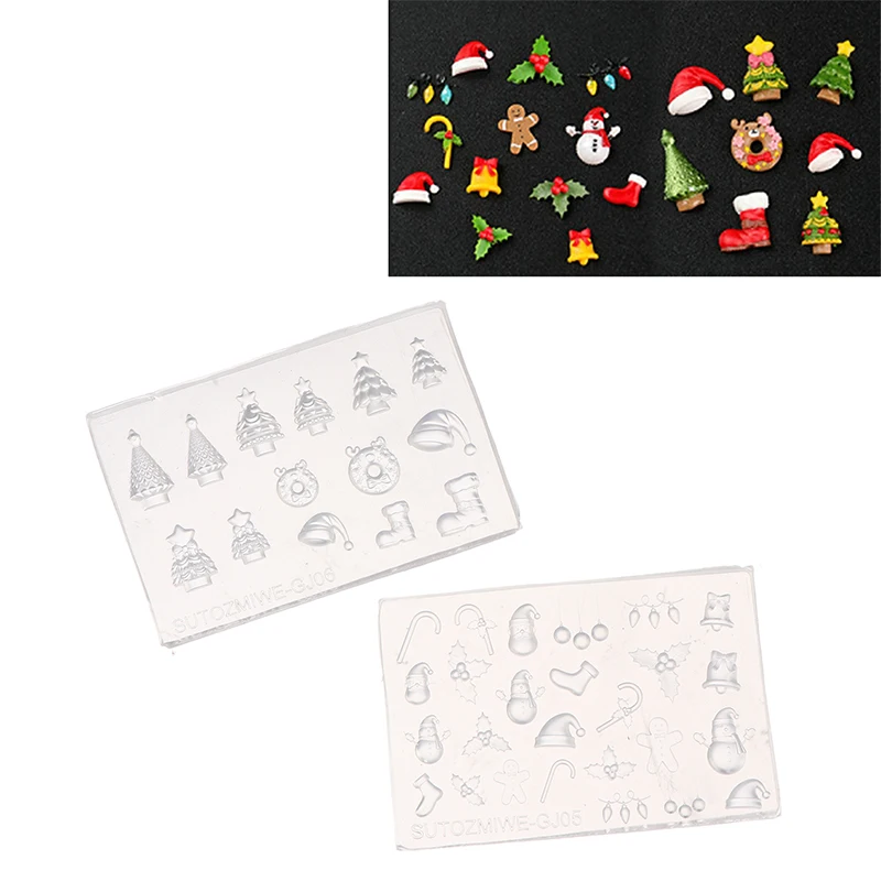 3D Silicone Nail Mold For DIY Nail Art Christmas Tree Snowman Bell Gingerbread Man Transparent Design Template Manicure Tool