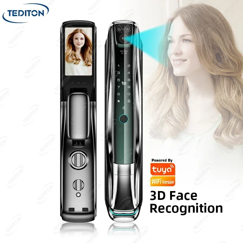 Tediton Lock Manufacturer Fully Automatic Tuya Wifi Face Recognition Smart Door Lock with Camera