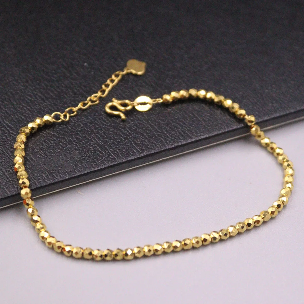 

999 Pure 24k Yellow Gold Bracelet For Women Shiny Beaded Link 6.5inch /4.47g