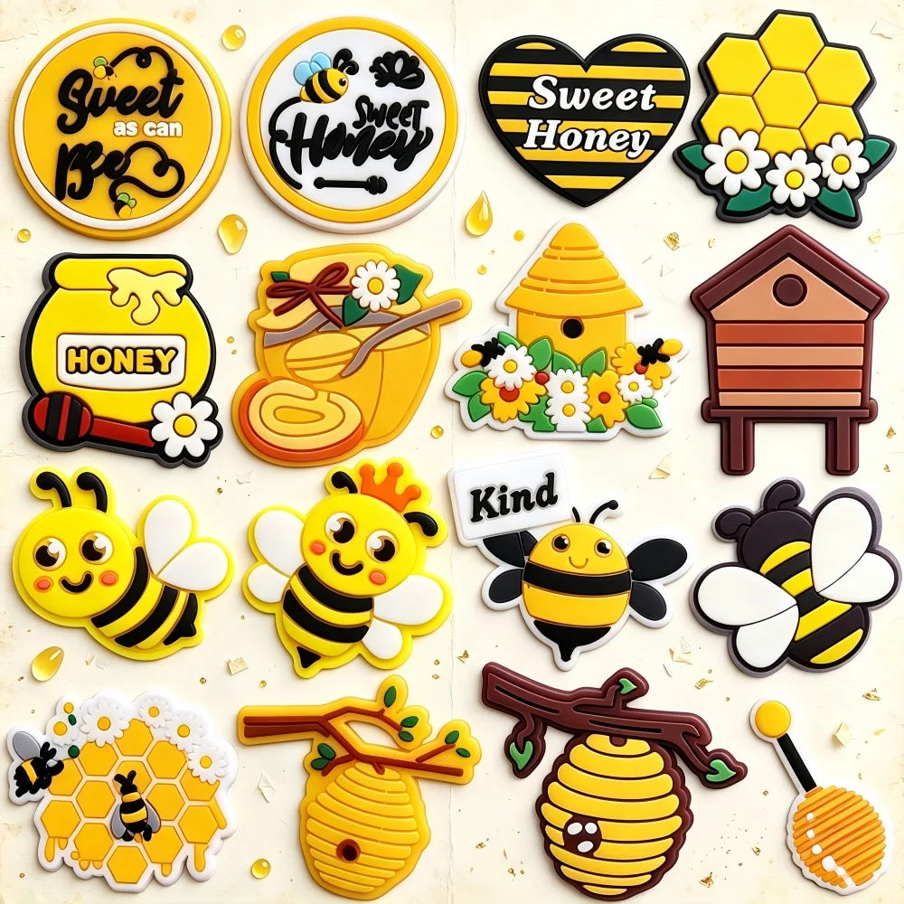 16Pcs Bee Shoe Charms for Bracelet Wristband,Cute Animals Shoe Charms for Adults Boys Girls