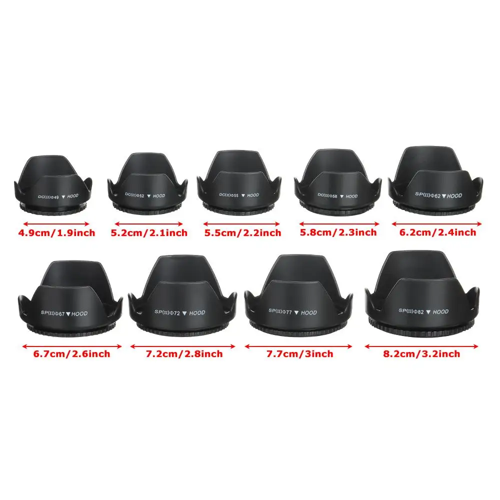 Screwed Sunshade Lens Hood For Nikon Canon Sony Fuji Olympus DSLR Camera 49mm 52mm 55mm 58mm 62mm 67mm 72mm 77mm 82mm