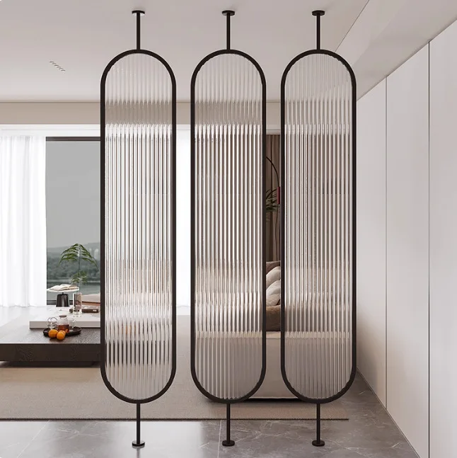 Glass screen entrance entrance bedroom entrance door can be rotated water ripple decoration blocking