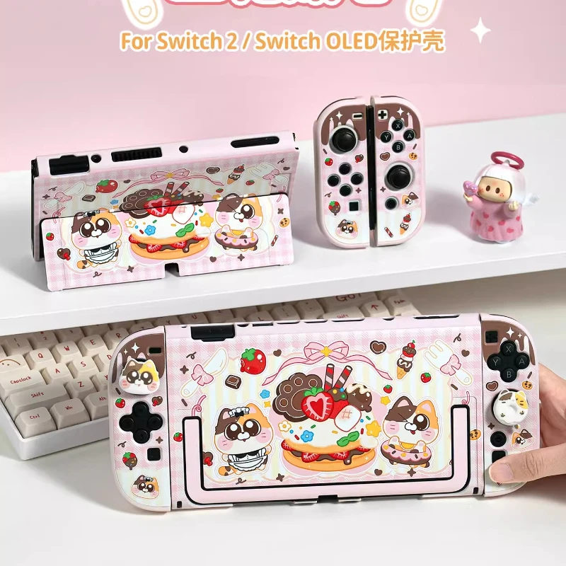 

Cute Three-colored Cat Protective Shell for Switch2/switch Oled Hard Shell Split-type Pluggable Base Shell Game Accessories DIY
