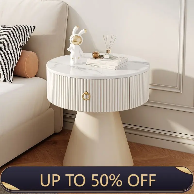 Nordic Modern Rock Plate Coffee Table Home Bedroom Light Luxury Bedside Table Drawer Creative Side Sofa Storage Table Furniture