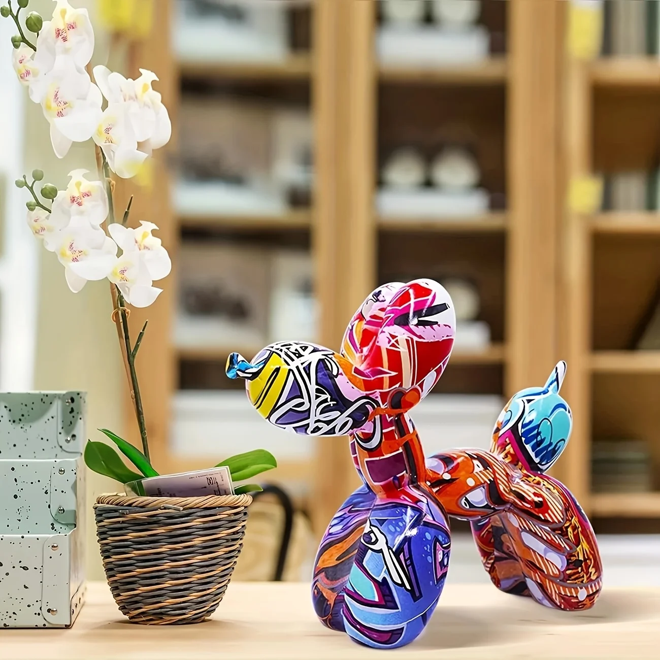Graffiti Ballonhund Kunststoff-Skulptur Bunte Welpen-Figur Moderne Wohnzimmer-Dekoration Schlafzimmer Tischdekoration – Detail 4