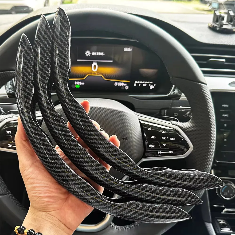 3 Peças Capa de Volante Redonda para Carro em Fibra de Carbono e Silicone, com Revestimento em Couro de Fibra, Antiderrapante, Universal, Acessório Automotivo