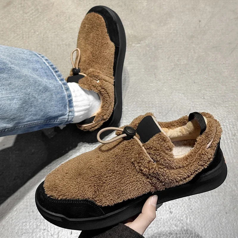 DIMANYU Men Winter  Fleece Mule Slippers Slip‑On Plush Warm Shoes Non‑Slip Thick Home Outdoor Casual Fluffy Boots Man