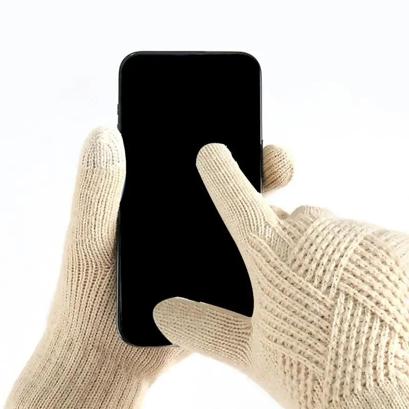 Warm Double Layer Gloves Women Winter touch screens Warm Knit Glove Y166