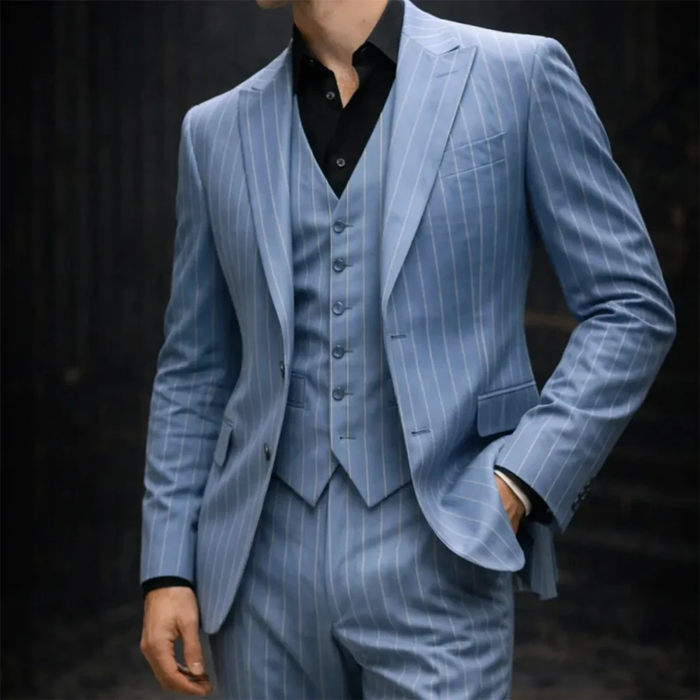 

Customzied Men's Suits Stripe Blazer Elegant Single Breasted 3 Piece Jacket Pants Vest Luxury Business Male Clothing Outfits