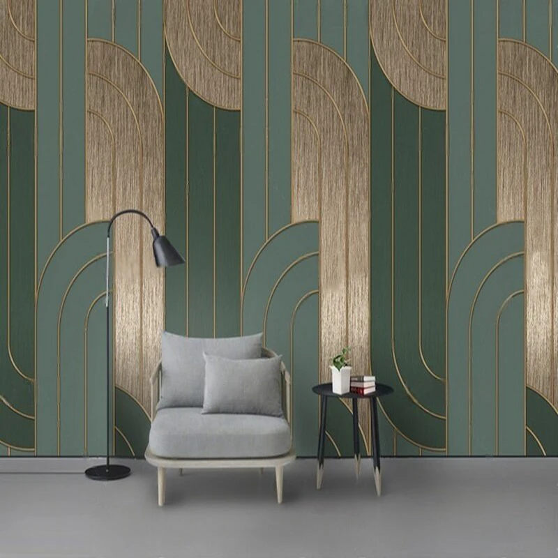 Modern Luxury Minimalist Soft Style 3D Geometric Wall Paper With Gold-Lacquered Metal Lines For Decorative Background Wall