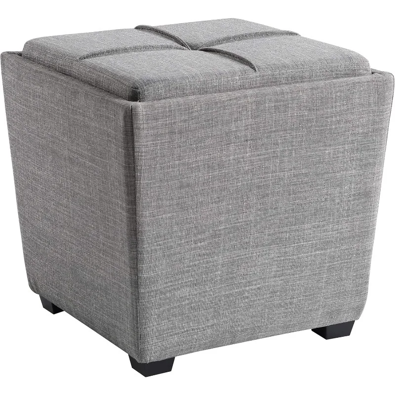 

Ave Six Rockford Square Storage Ottoman with Padded Upholstery and Hidden Serving Tray, Dove Grey Fabric