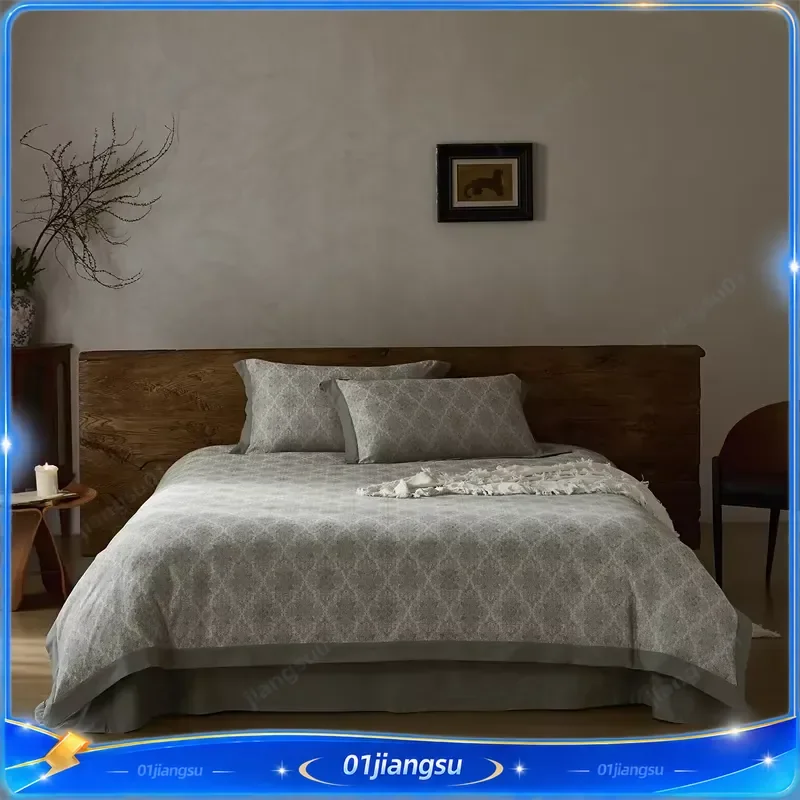 600TC 100% Cotton Vintage Jacquard Luxury Bedding Set Wide Side Duvet Cover Flat Fitted Sheet Pillowcases 4Pcs Queen King