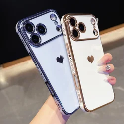 Luxury Plating Love Heart Soft Phone Case For iPhone 17 Air 16 15 14 13 12 11 Pro Max Mini Plus Edge Pattern Silicone Back Cover