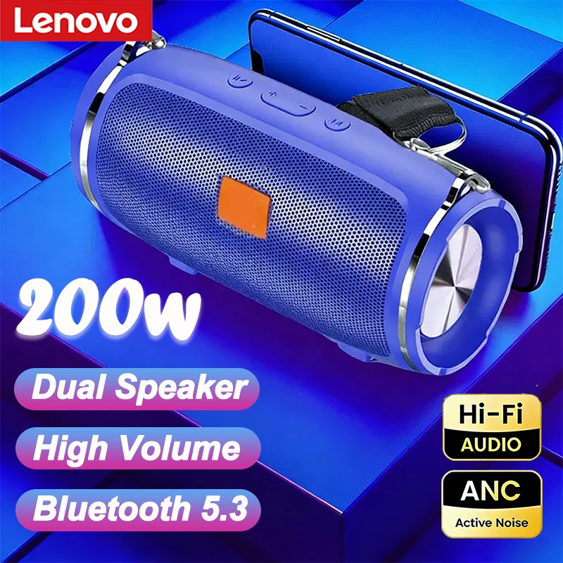 Haut-parleur Bluetooth sans fil USB TF Lenovo, portable, double haut-parleur stéréo, lecture en extérieur, diffusion vocale FM, caisson de basses