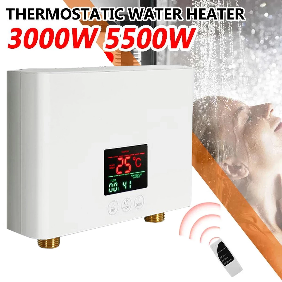 5500W/3000W 탱크리스 온수기 흐르는 원격 시작 전기 온수기 샤워 욕실 주방 인스턴트 온수기