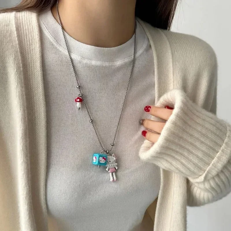 

Hello Kitty Anime MINISO Necklace Pendant Decoration Cute Female Autumn Kawaii Winter Long Sweater Chain Accessories Toys