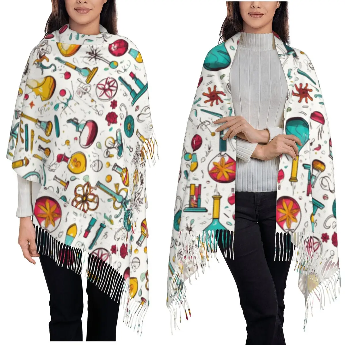 

Химический лабораторный шарф, шарфы с кисточками, женские мягкие теплые шали и накидки, большая осенне-зимняя шаль