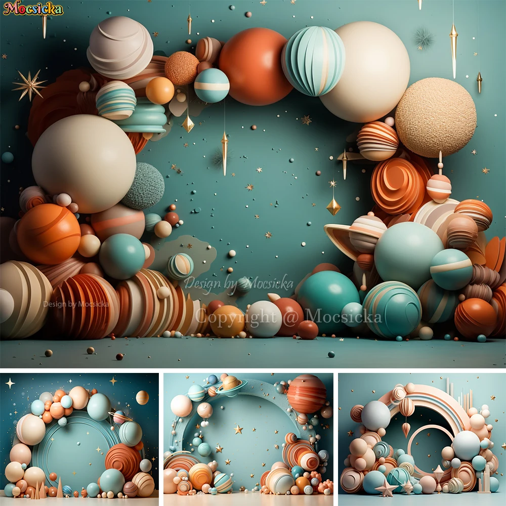 Фон для фотосъемки детей с изображением торта на день рождения с изображением астронавта воздушного шара планеты Декор Вселенная фон для фотосъемки мальчика девочки малыша