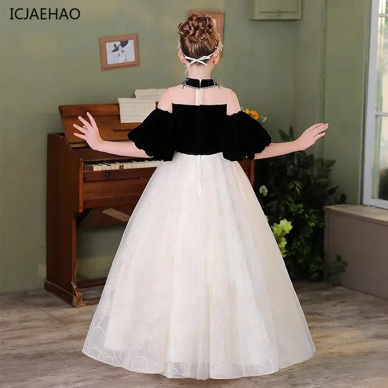 2025 Children's Princess Party Dress Clothing Hepburn Style Kids Costume Lace Host Girl's Off-Shoulder Clothes Dresses Vestidos