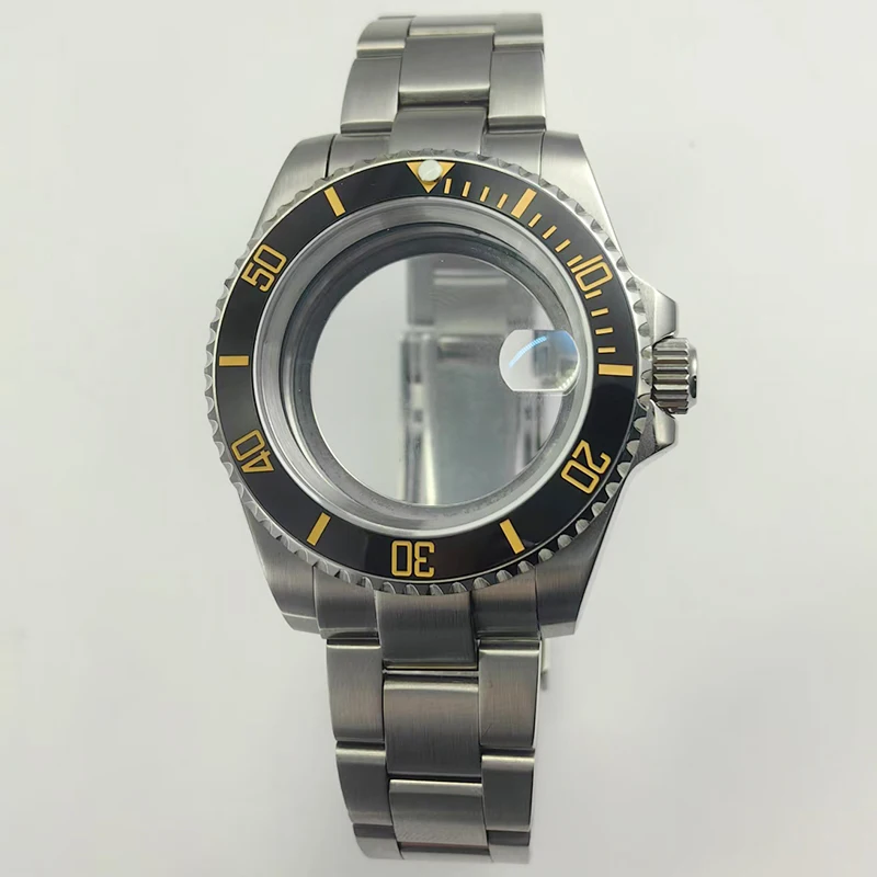 40 مللي متر حافظة فضية قفل منزلق مشبك ملحق NH35 زجاج الياقوت الأخضر السيراميك الحافة NH35/36 حركة الظهر الزجاج الشفاف