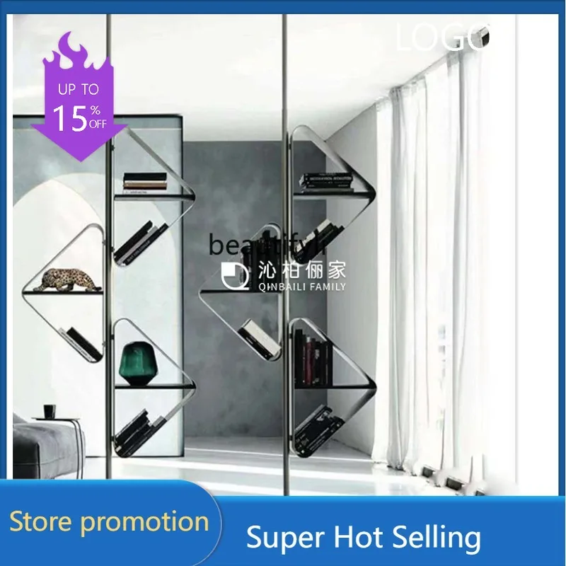 G6239 Stainless steel creative partition bookshelf designer light luxury living room display rack through top display rack