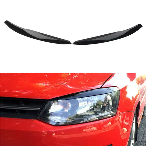 Glanzend Zwarte Auto Koplamp Lamp Wenkbrauw Ooglid Trim Cover Voor VW Polo Mk5 6R 6C 2010 2011 2012 2013 2014 2015 2016 2017 2 Stuks