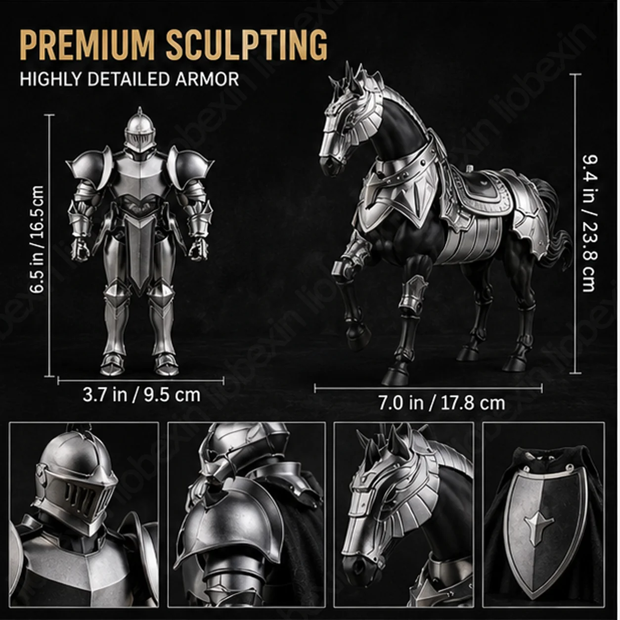 Medieval Knight Action Figure Set with Armored Horse & Armor Accessories, Multi-Joint Plastic Collectible Model Gift,Ideal Gift view 3