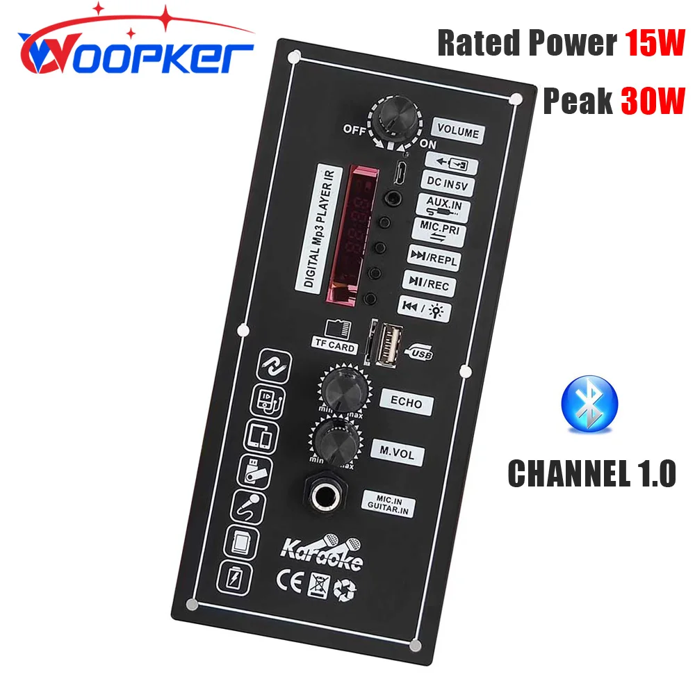 Woopker Amplifier Board A803 3.7V Battery Power AMP Support Bluetooth AUX TF-Card U-Disk Mic Input for 4 Ohm 5-8inch Speaker