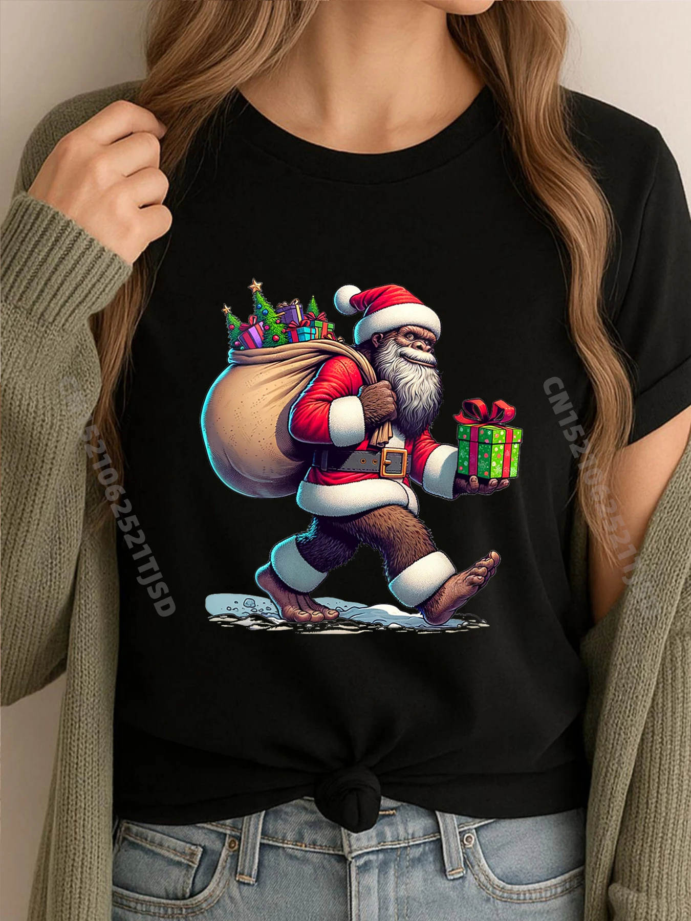 

Женские рождественские футболки Bigfoot с шапкой Санта-Клауса для женщин, футболка с короткими рукавами Geek