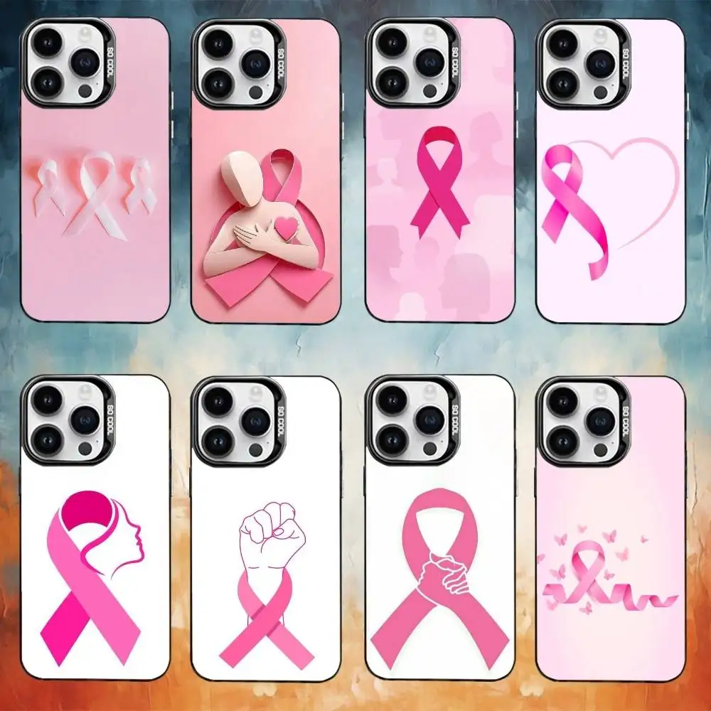 

Girl Pink Ribbon Phone Case For iPhone17,16,15,14,13,12,11 Plus,Pro Max Black Candy Matte Shockproof Cover