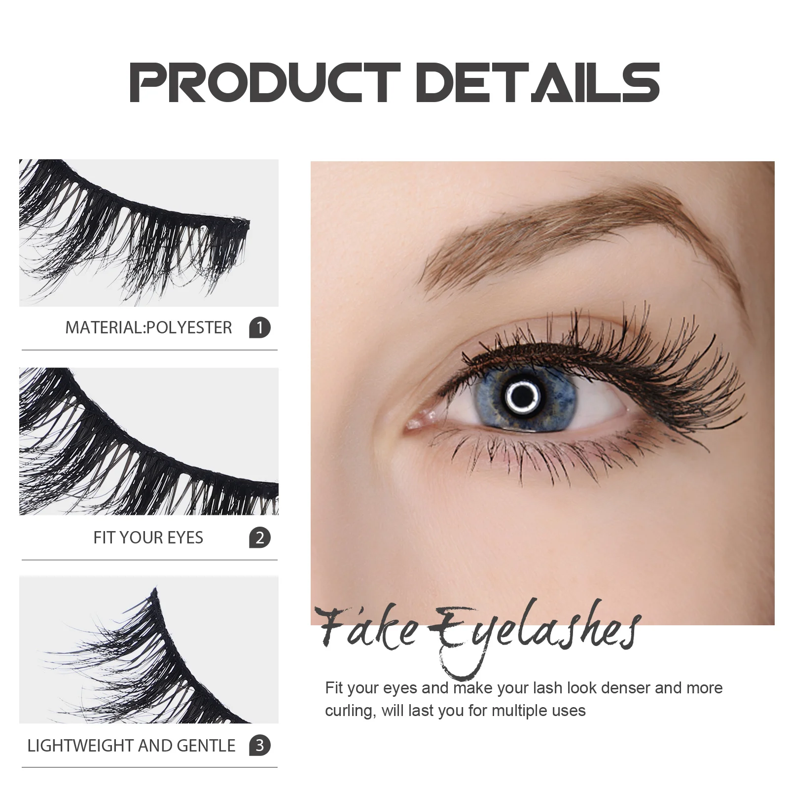 

20Pairs Premium False Eyelashes Soft Comfortable Lightweight Reusable for Glamorous Eye Styling Bulk Lashes