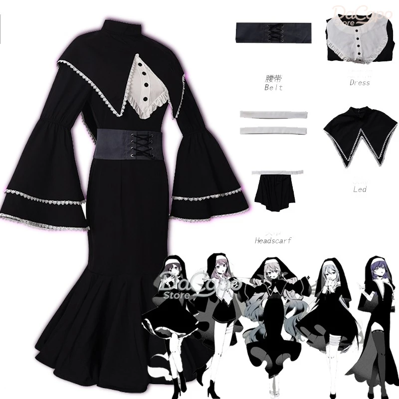 

Красочная сцена проекта Sekai! MAFUYU ENA Mzk KANADE Косплей Костюм 25-джи, Nightcord de. Черный парик в стиле монахини xluka Diva