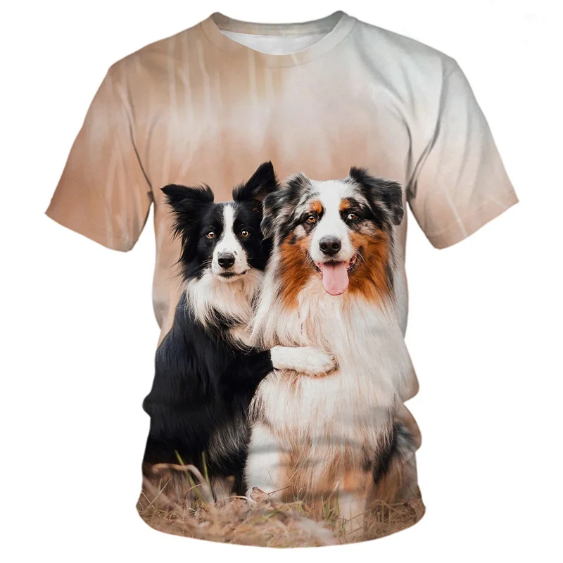 3D Printed Funny Dog Collie T Shirt For Men Cute Animal Pattern Tees Summer Loose Round Neck Tops Short Sleeves Kids T-Shirts