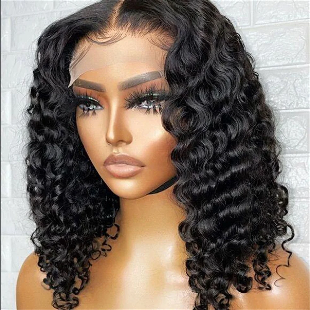 

Glueless Natural Black Short Soft 180% 16lnch Kinky Curly Lace Front Wig For Women With Baby Hair Preplucked Daily Wig