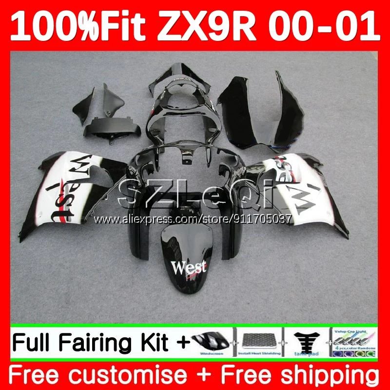 Injection Body For KAWASAKI NINJA ZX 9R 9 ZX9 R 900 CC ZX9R Black west 00 01 106No.19 ZX900 ZX-9R 900CC 2000 2001 OEM Fairing