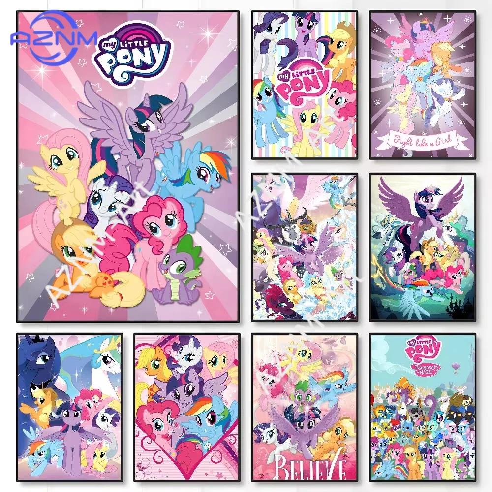 Image of Cartoon My L-Little P-Pony Pink Poster, wasserfester Wandkunst-Aufkleber für Bar, Wohnzimmer, Vintage-Dekor, hochwertiger Druck, Geschenk