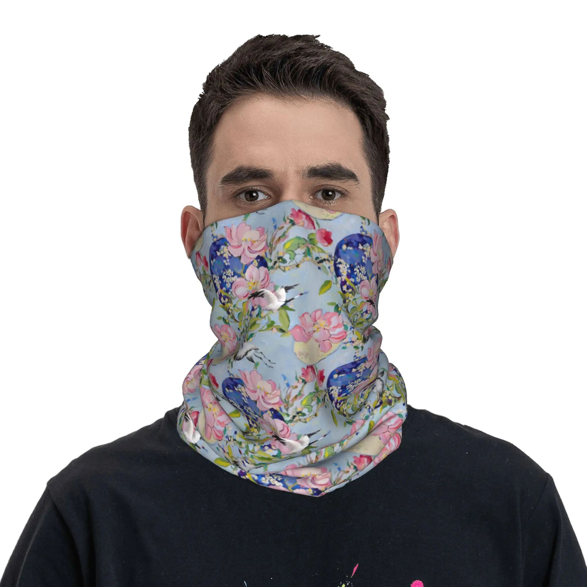 

Magnolia blossom and cranes chinoiserie painting Bandana Neck Gaiter Printed Wrap Scarf Balaclava Outdoor Sports Unisex Adult