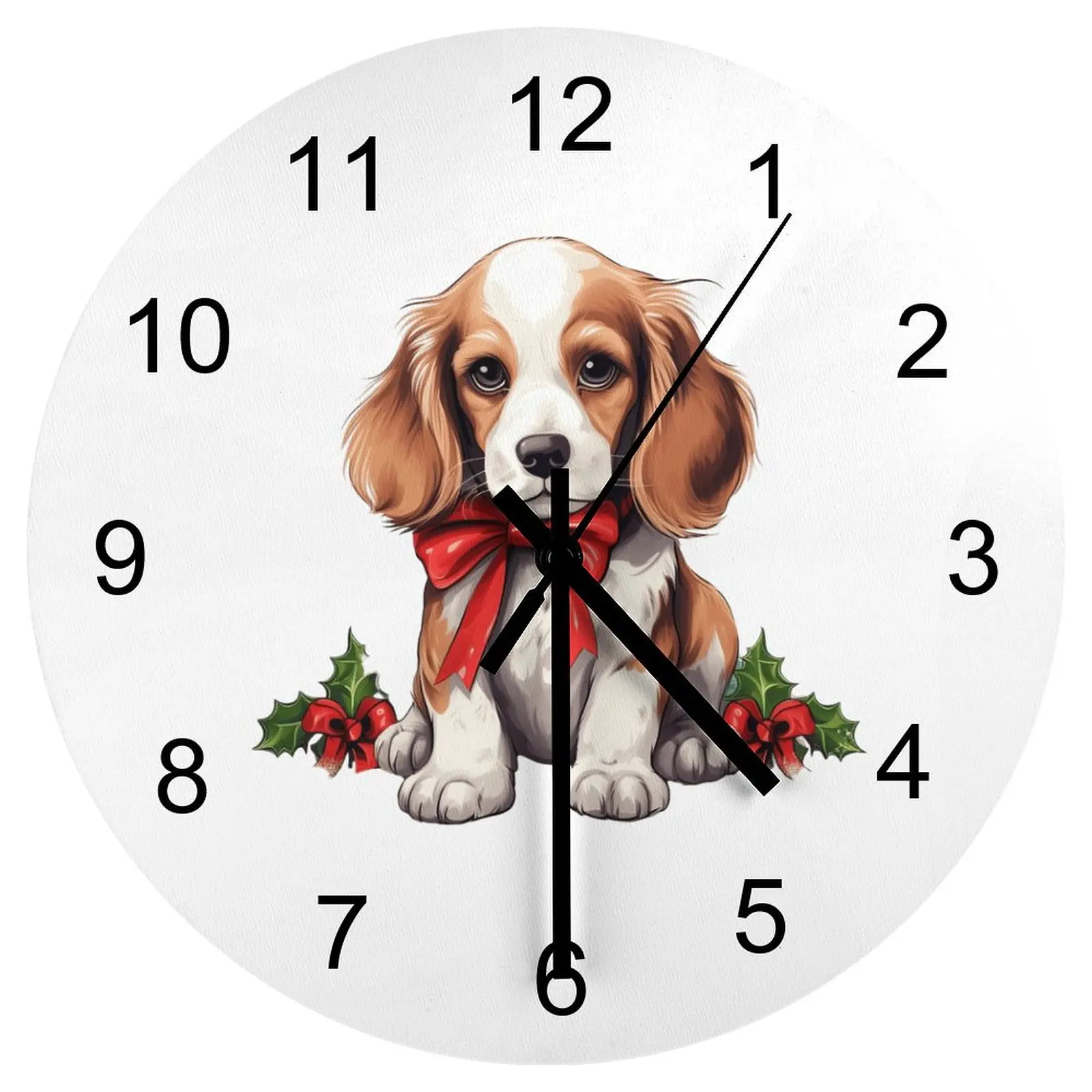 

Nursery Wall Clock Christmas dog Clocks 12 inch Silent Wood Round Creative Easy To Read Fantasy